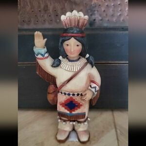 Native American Figurine with Feathered Headdress.Jim Shore Mini Figure